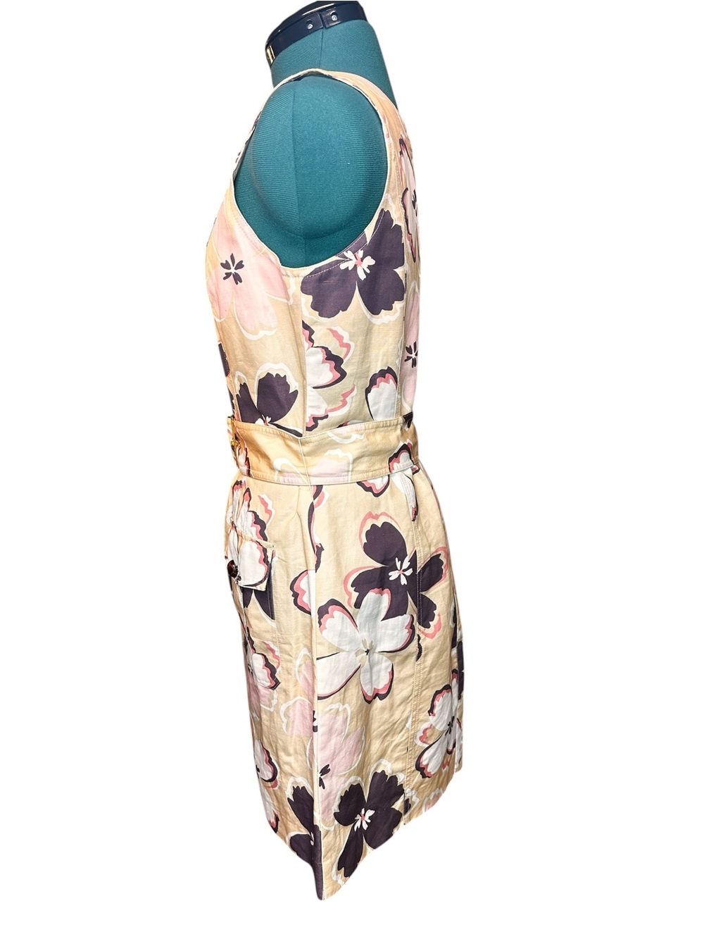 Tyler Boe Floral Jasmine Belted Dress Linen Blend Shift Small Y2K - Picture 3 of 14